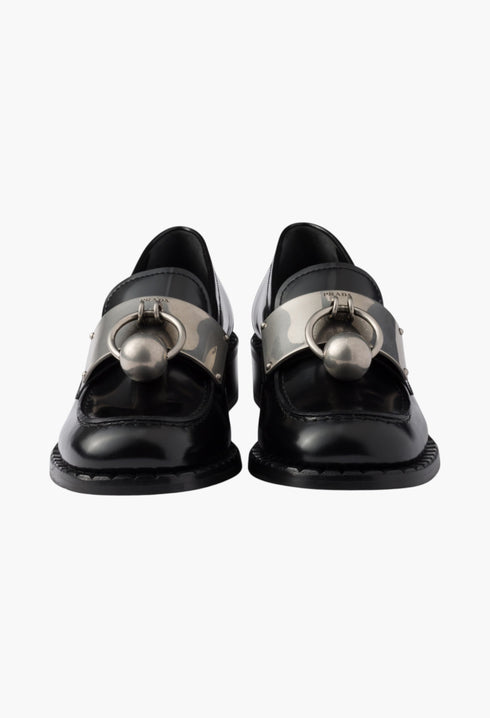Black - Brushed Leather Loafers With Metal Details - GLAM MODA